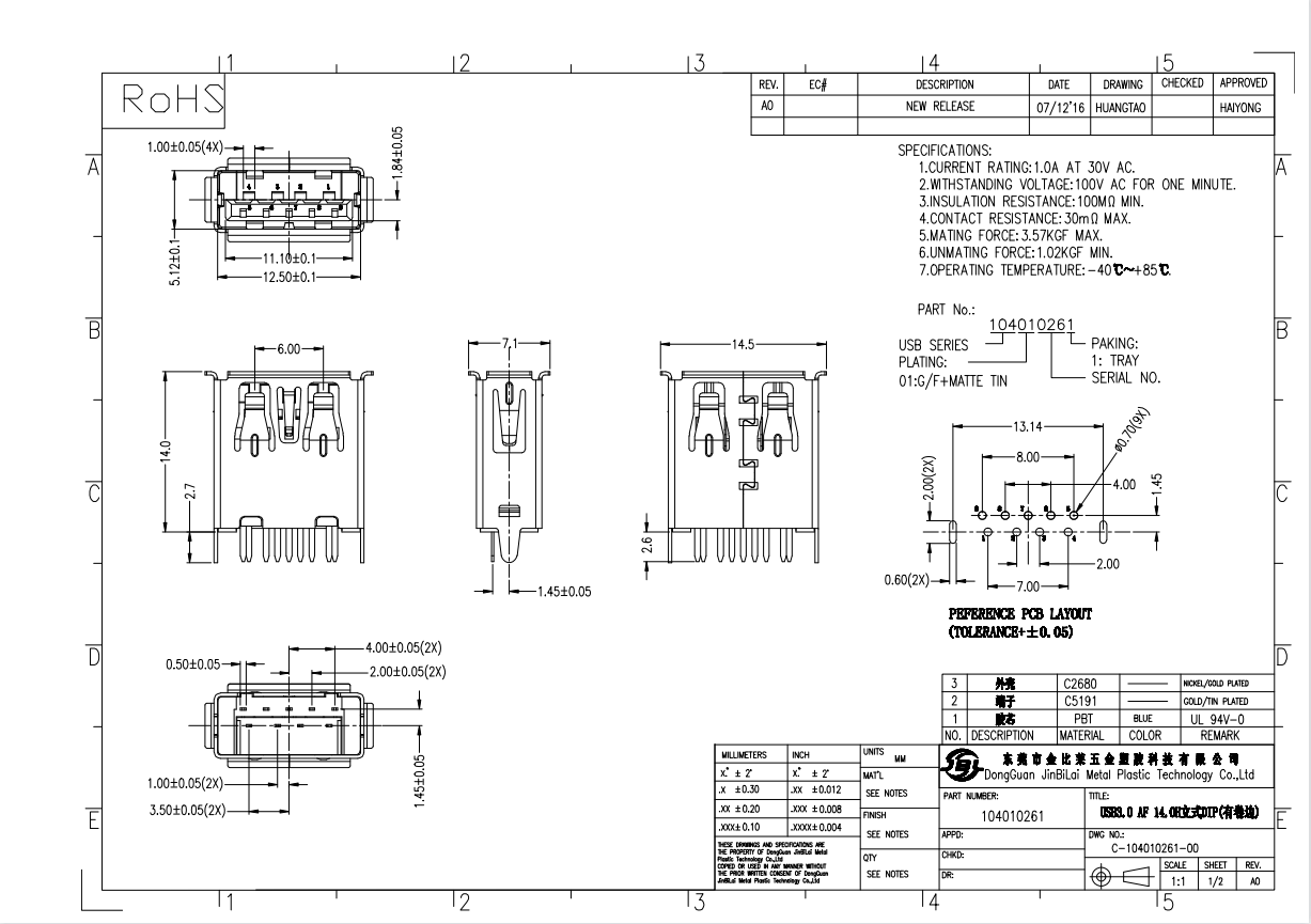 104010261-USB3.0 AF 14.0H立式DIP(有卷邊) 104010261-USB3.0 AF 14.0H立式DIP(有卷邊)