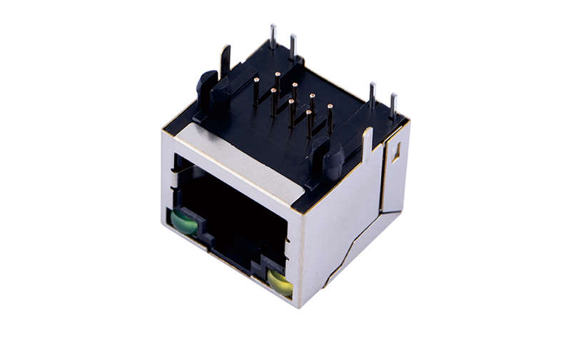409412871-RJ45 8P8C DIP 90°無(wú)彈有燈 左綠右黃